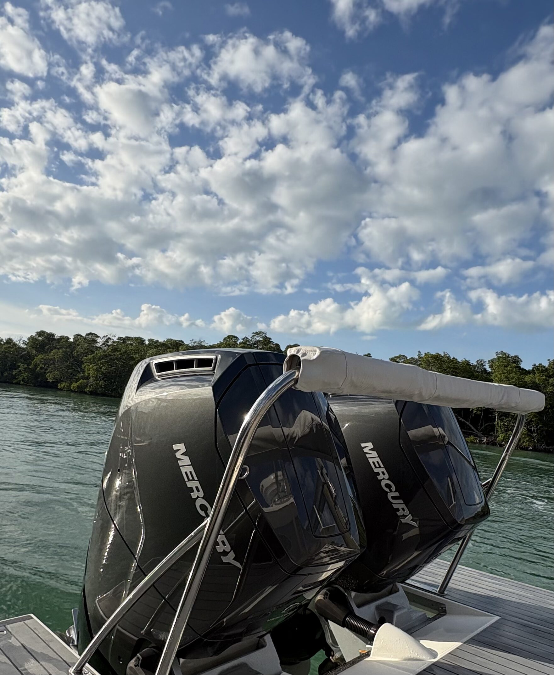 Glossy polished yacht engine cowlings after brightwork care in the Florida Keys
