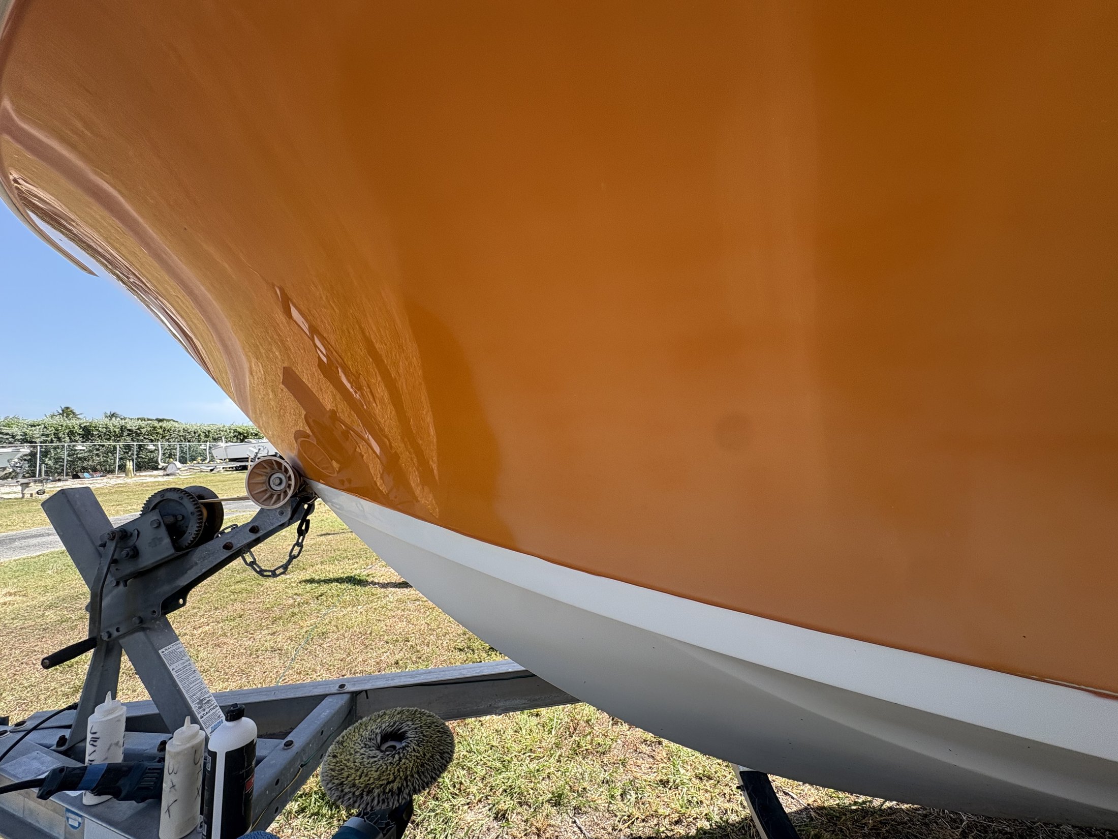 Orange gelcoat hull exterior detail