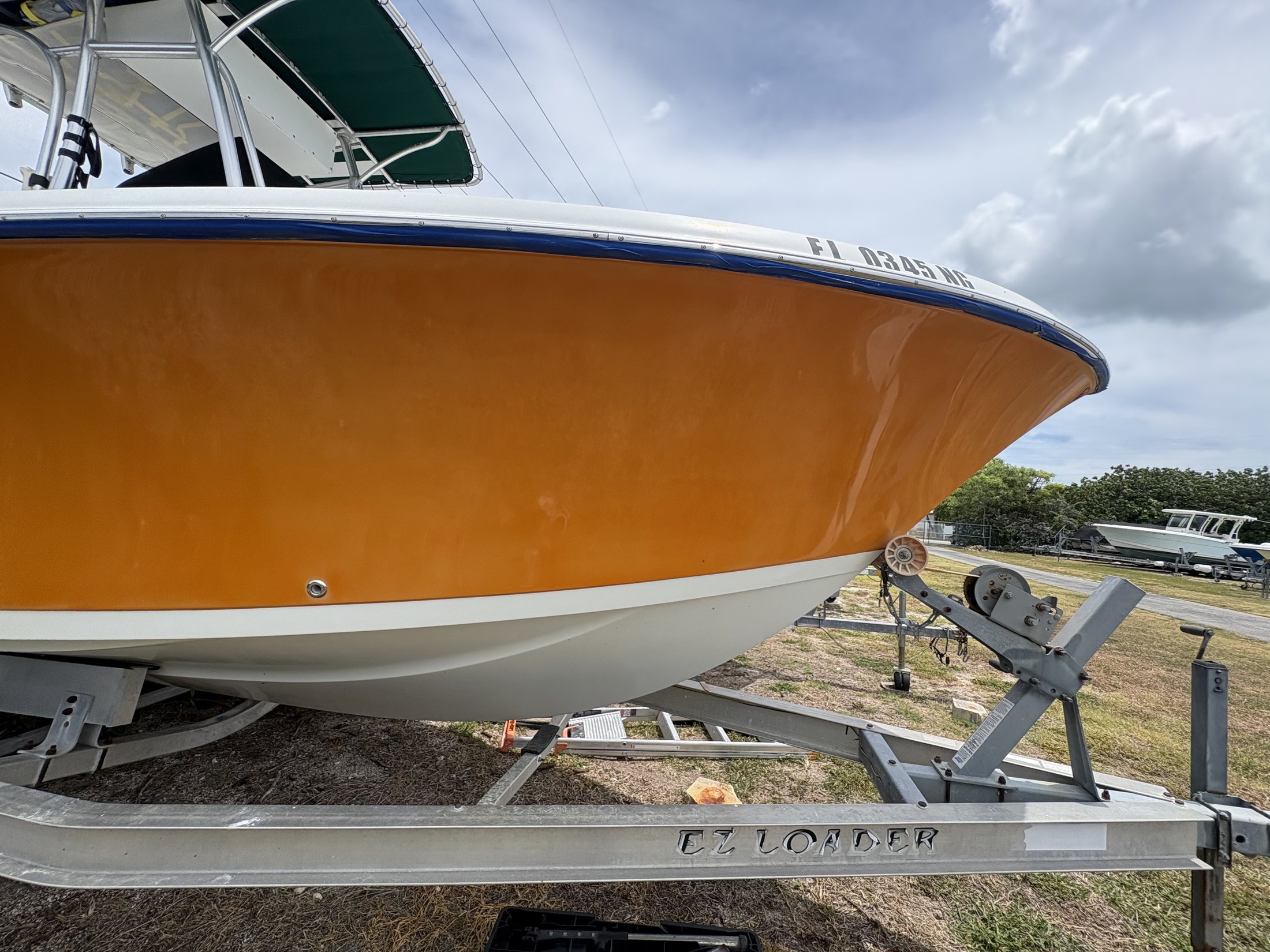 Orange gelcoat hull exterior finish detail