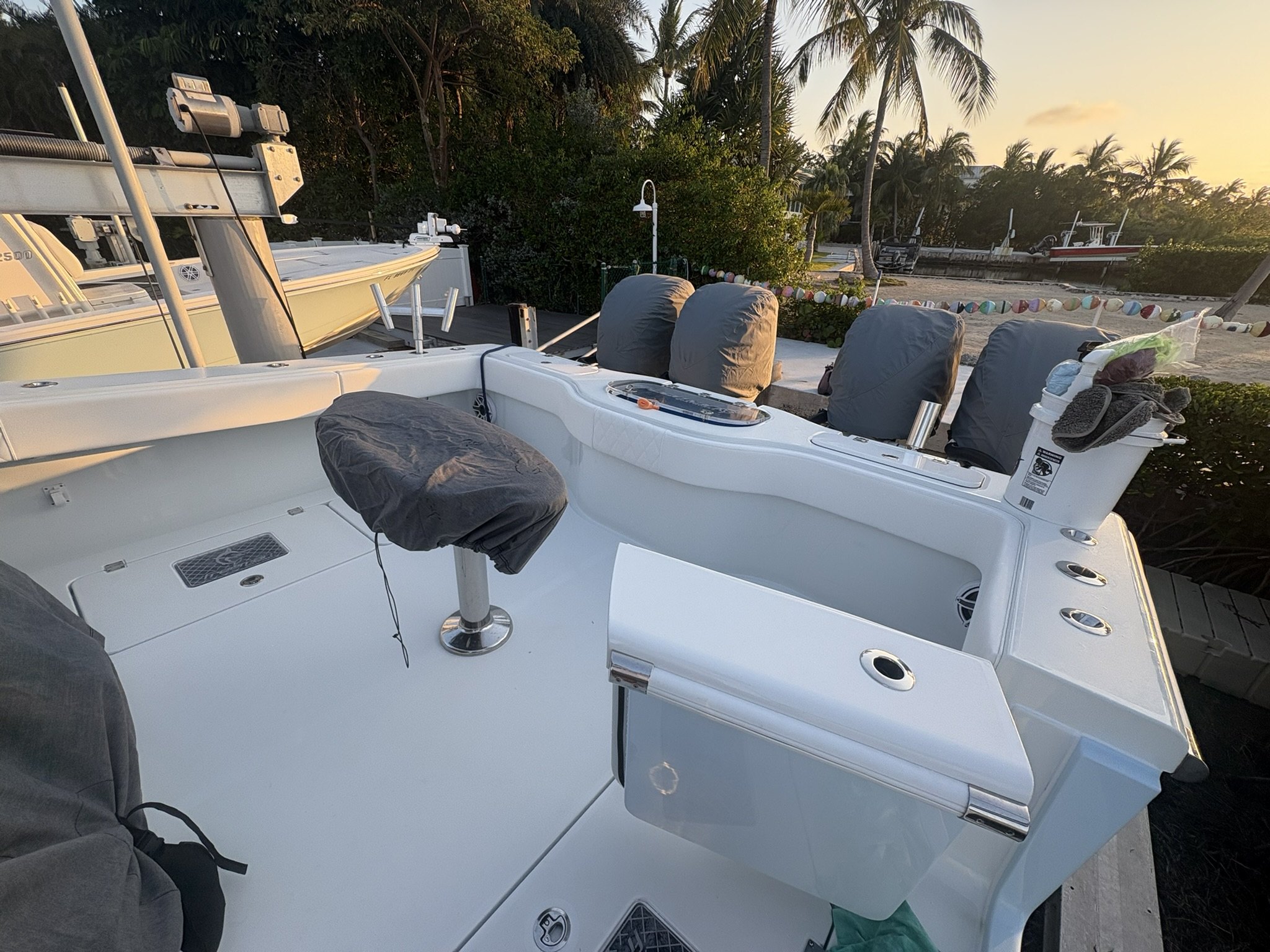 Detailed center-console cockpit after mobile yacht detailing in the Florida Keys